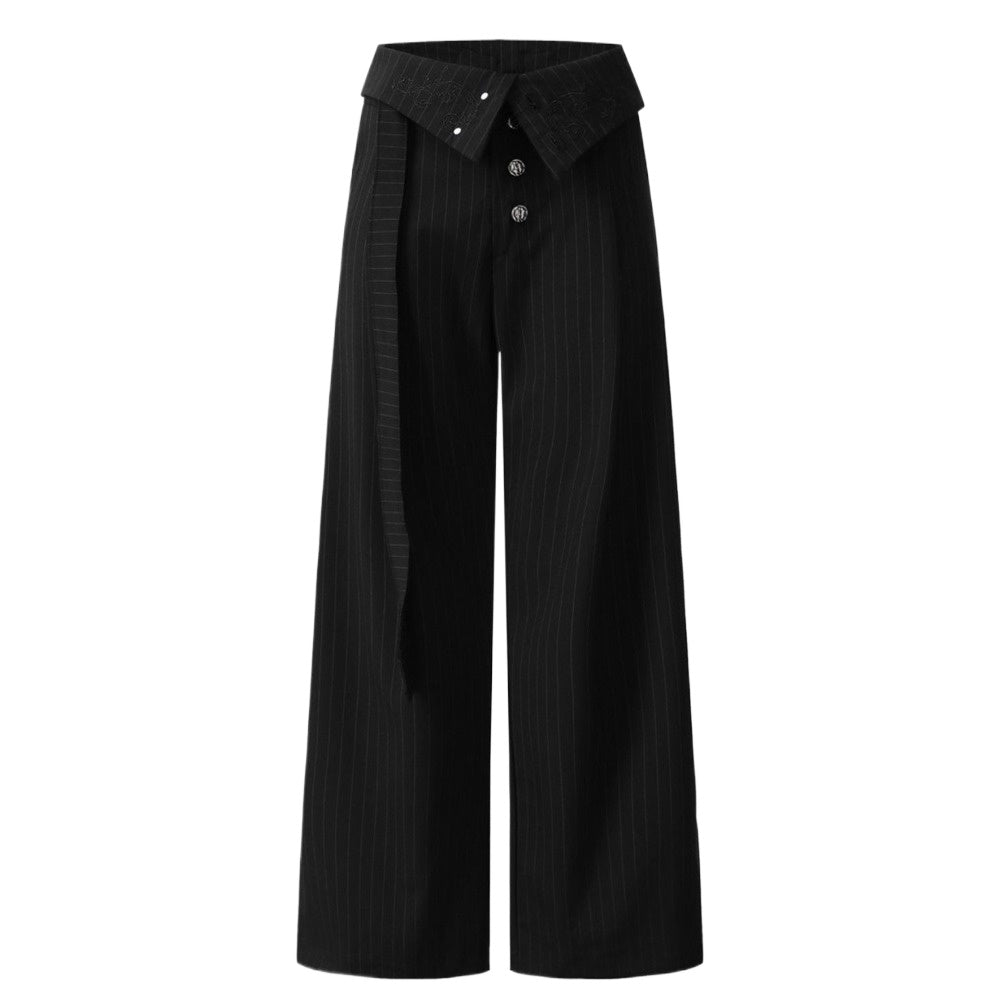Embroidered High - waisted Striped Suit Pants - Thrashink