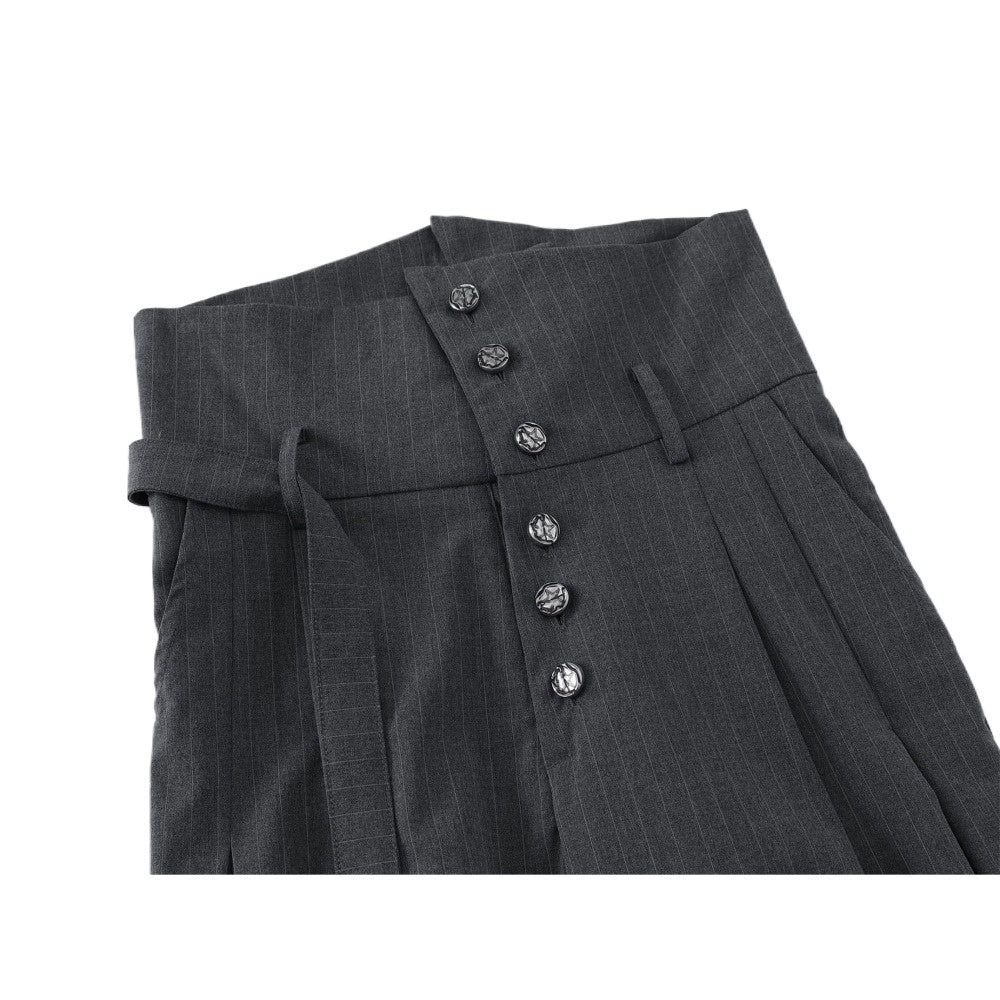 Embroidered High - waisted Striped Suit Pants - Thrashink