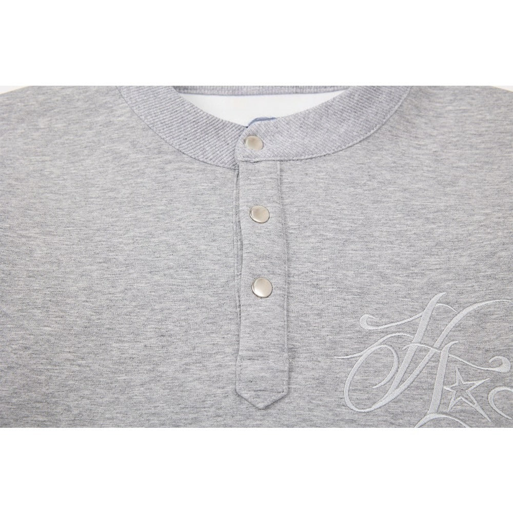 Embroidered Letter Henley - neck Sweatshirt - Thrashink