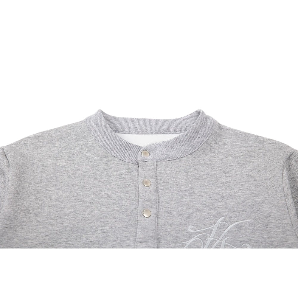 Embroidered Letter Henley - neck Sweatshirt - Thrashink