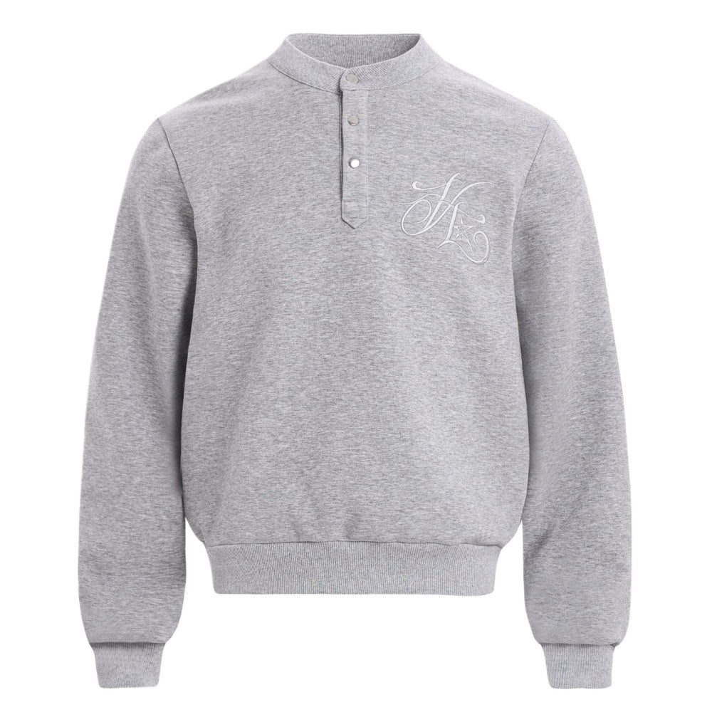 Embroidered Letter Henley - neck Sweatshirt - Thrashink