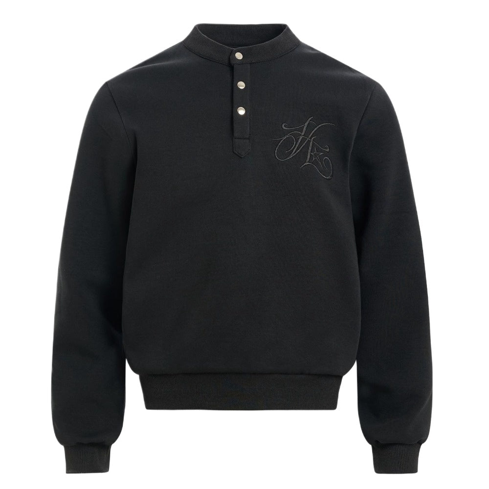 Embroidered Letter Henley - neck Sweatshirt - Thrashink