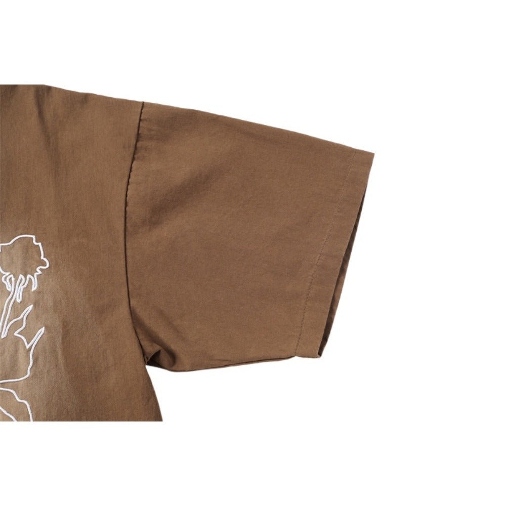 Fade Sketch Flora Embroidered Pattern Shirt - Thrashink