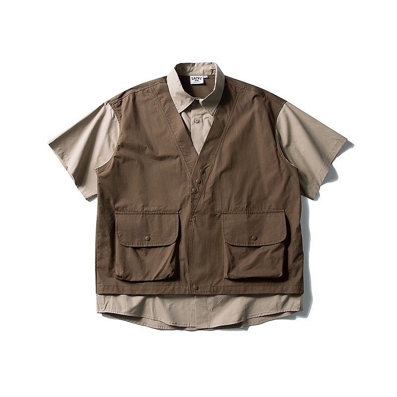 Fake Two - piece Cargo Short Sleeve Shirt - Thrashink
