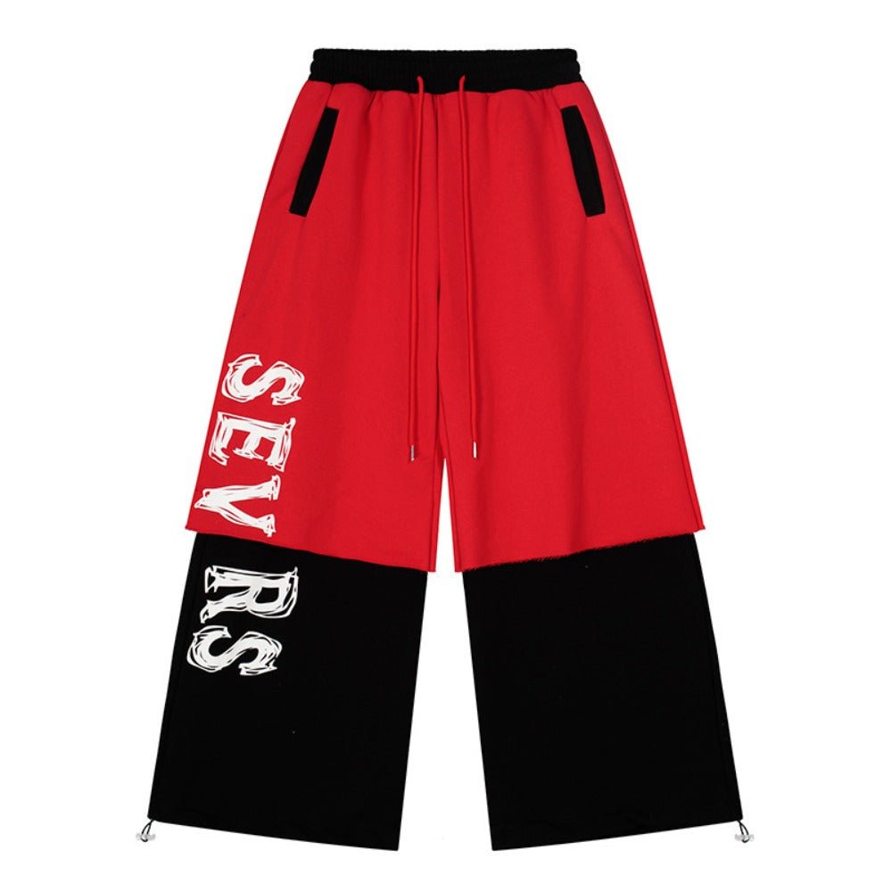 Fake Two - piece Contrasting Color Sweatpants - Thrashink