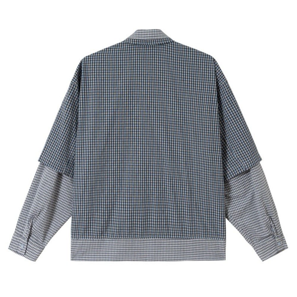 Fake Two Piece Deconstructed Plaid Shirt - Thrashink