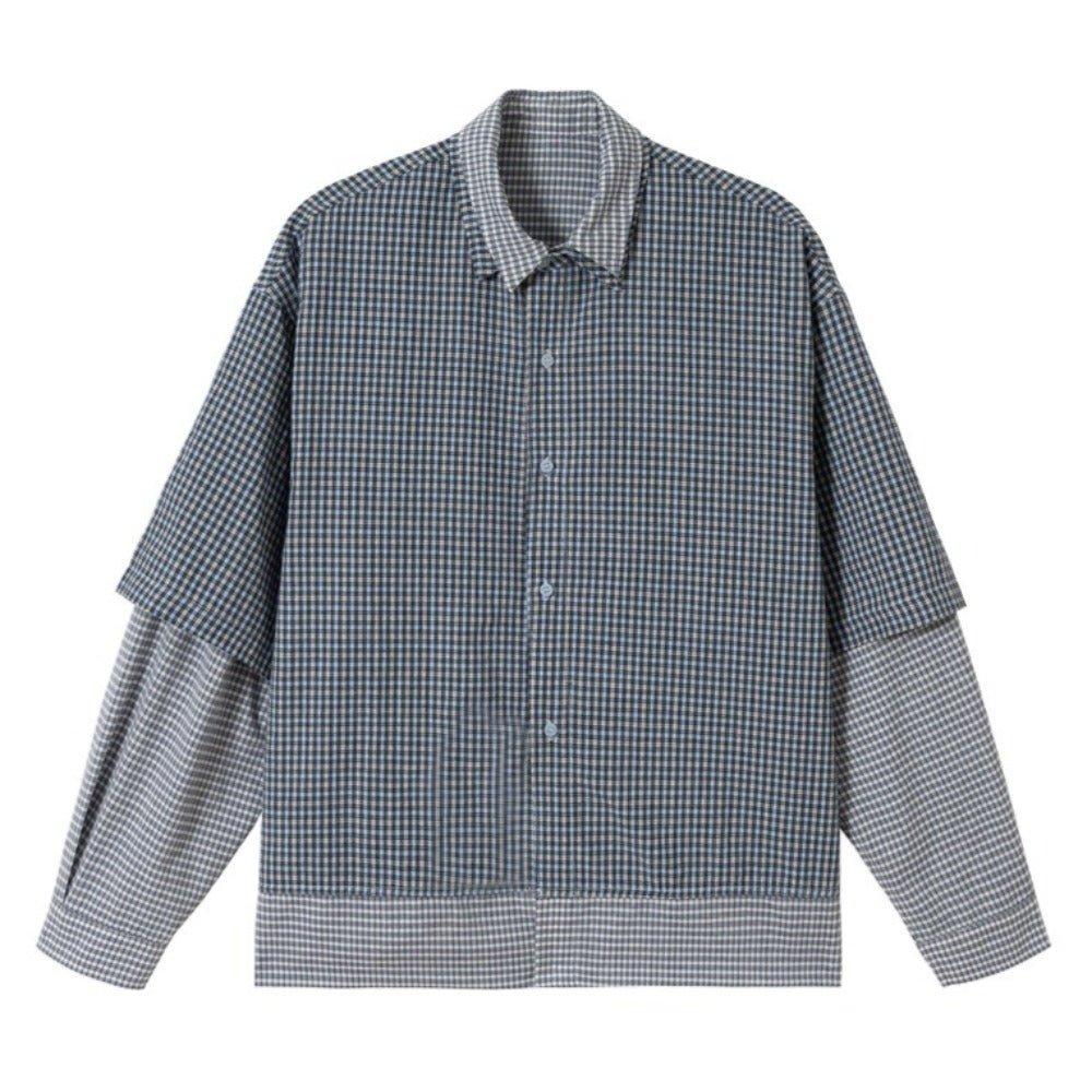 Fake Two Piece Deconstructed Plaid Shirt - Thrashink