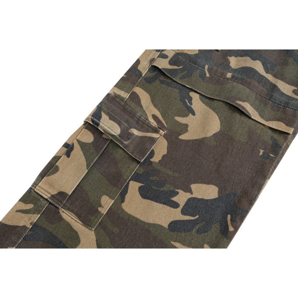 Fake Two - piece Distressed Camouflage Cargo Pants - Thrashink
