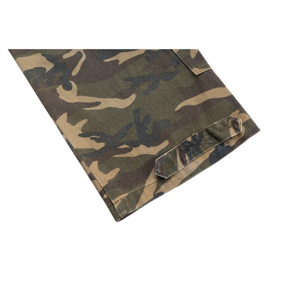 Fake Two - piece Distressed Camouflage Cargo Pants - Thrashink