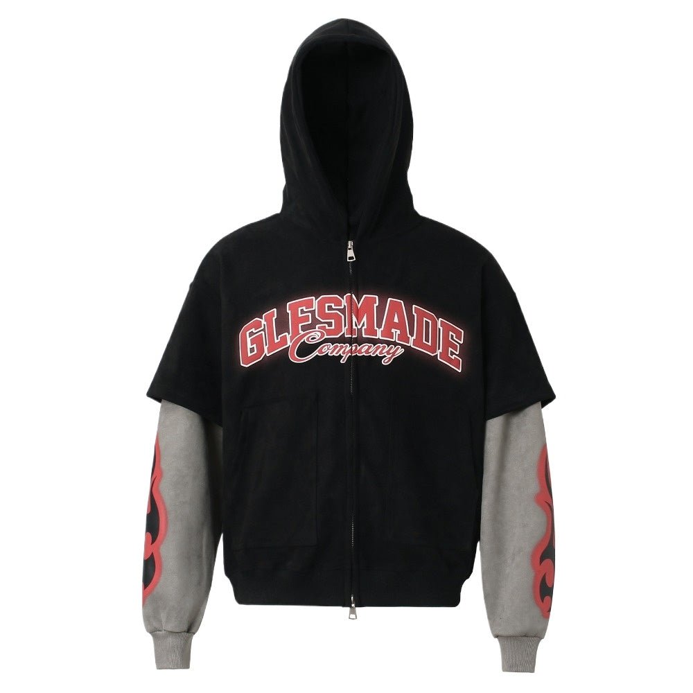 Fake Two Pieces Flame - Accented Zip Hoodie - Thrashink