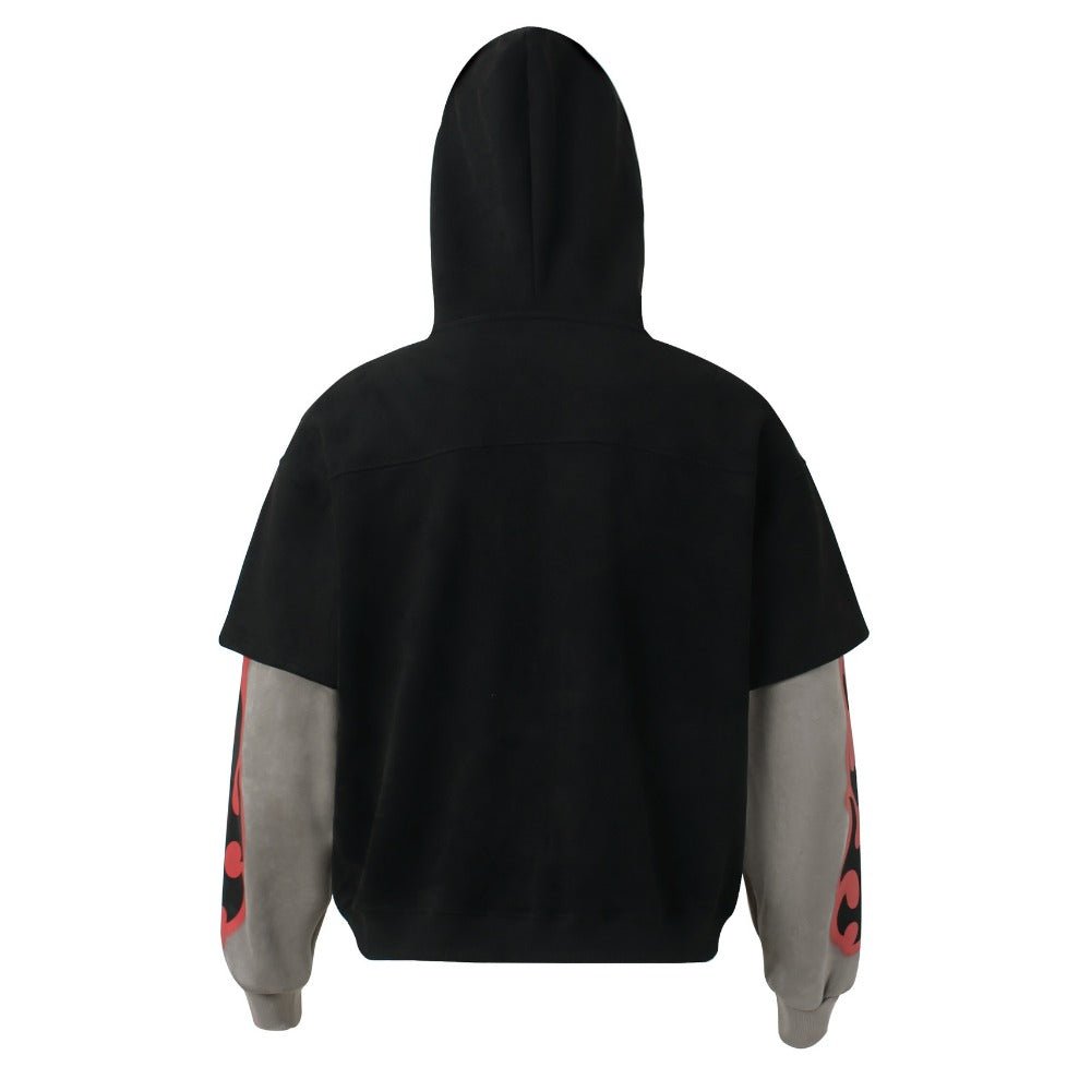 Fake Two Pieces Flame - Accented Zip Hoodie - Thrashink