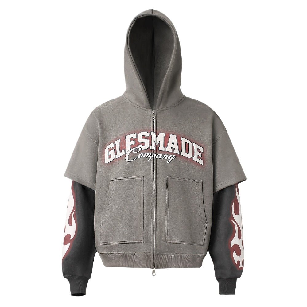 Fake Two Pieces Flame - Accented Zip Hoodie - Thrashink