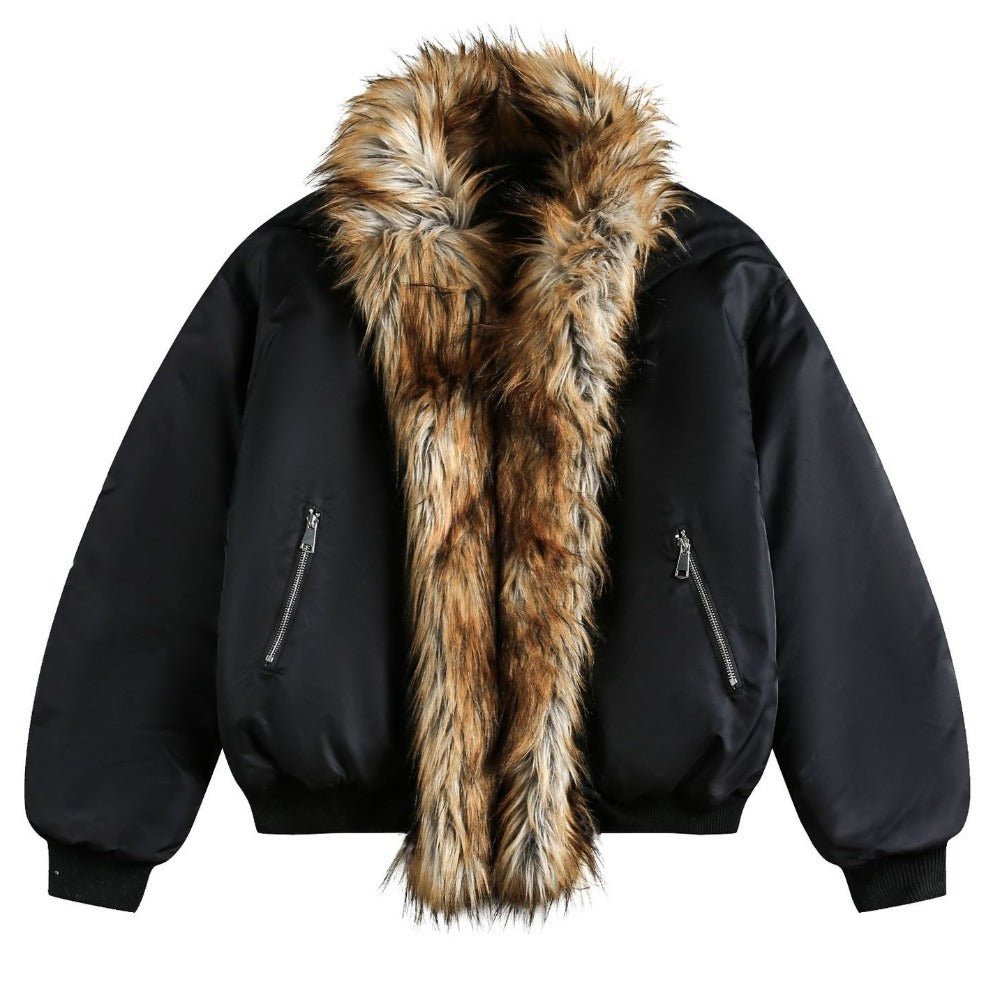 Faux Fur Trimmed Black Cotton Padded Jacket - Thrashink