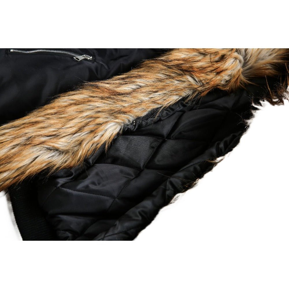 Faux Fur Trimmed Black Cotton Padded Jacket - Thrashink