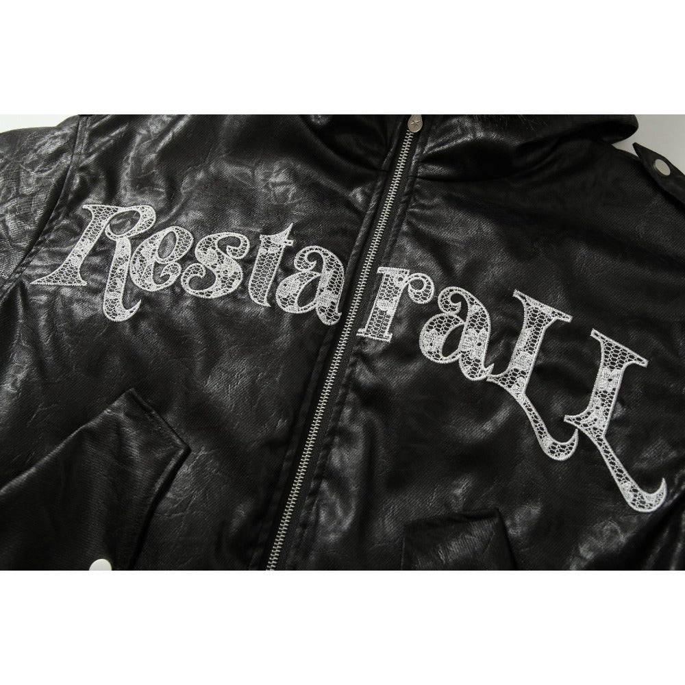 Faux Fur Trimmed Leather Hooded Padded Jacket - Thrashink