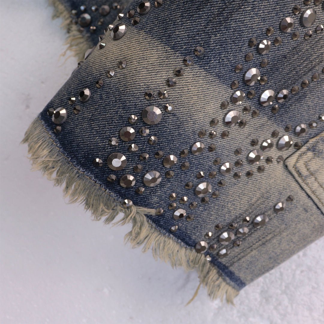 Flame Studded Denim Shorts - Thrashink