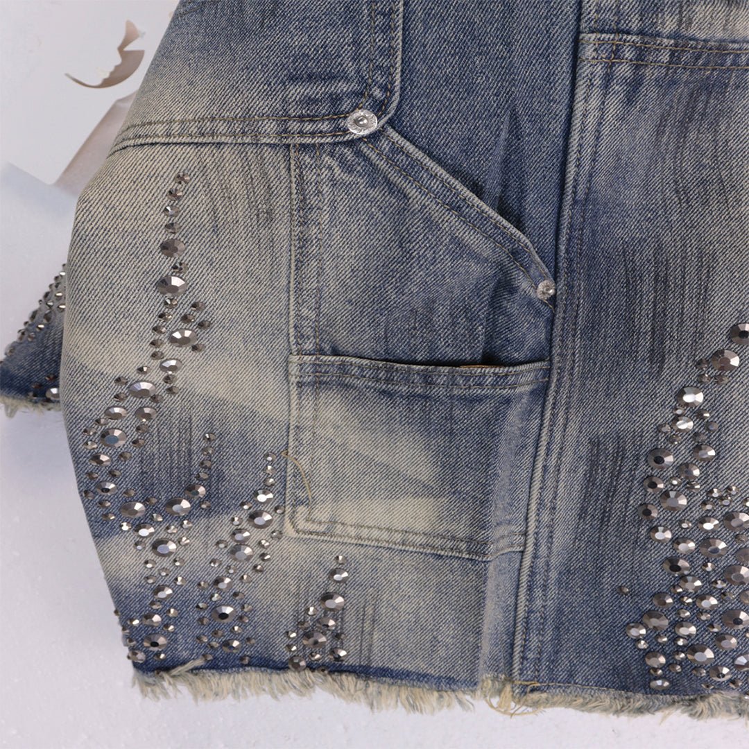 Flame Studded Denim Shorts - Thrashink