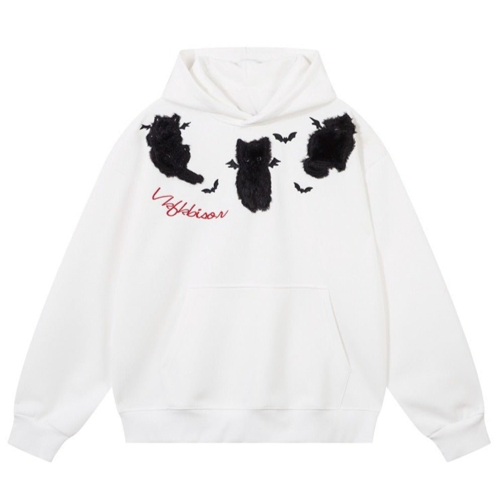 Fleece Cat Plush Applique Hoodie - Thrashink