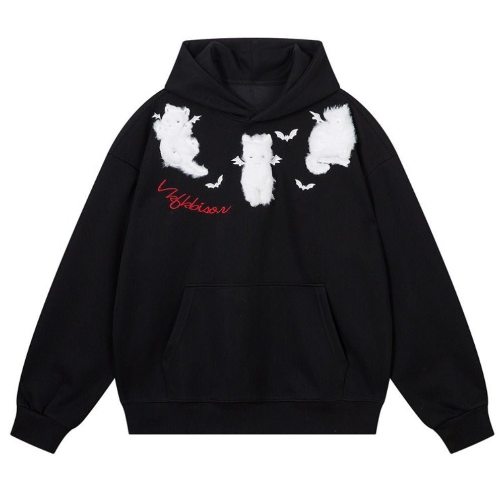 Fleece Cat Plush Applique Hoodie - Thrashink