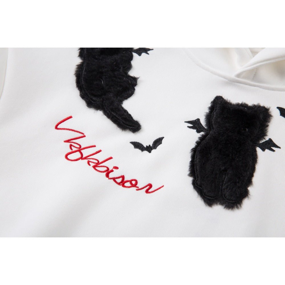 Fleece Cat Plush Applique Hoodie - Thrashink