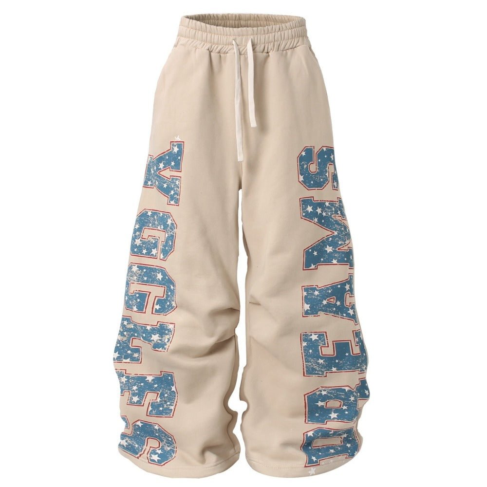 Fleece - Lined Star Letter Wide - Leg Sweatpants - Thrashink
