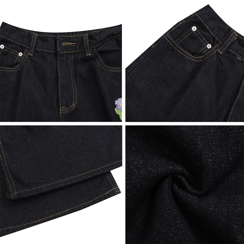 Floral Embroidered Jeans - Thrashink