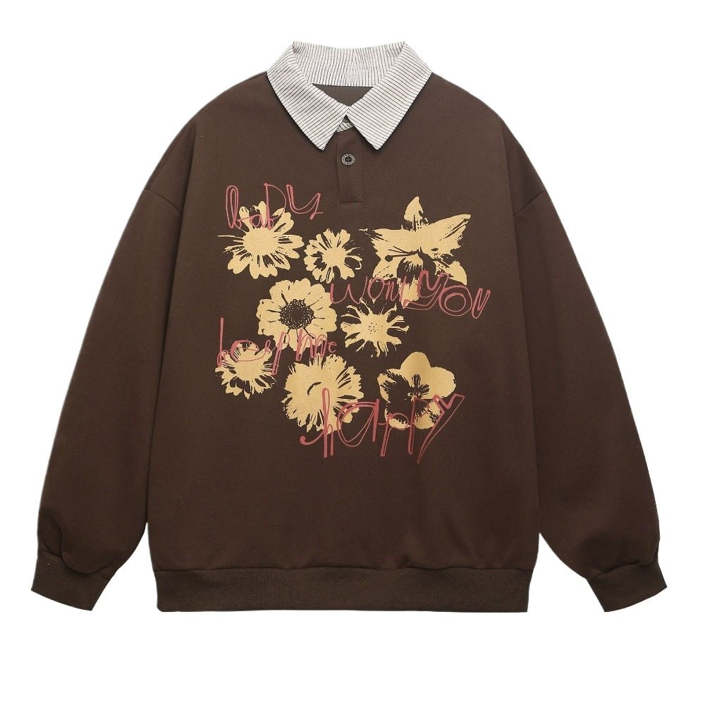 Floral Script Polo Sweatshirt - Thrashink