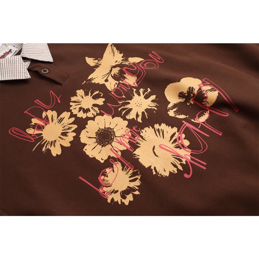 Floral Script Polo Sweatshirt - Thrashink