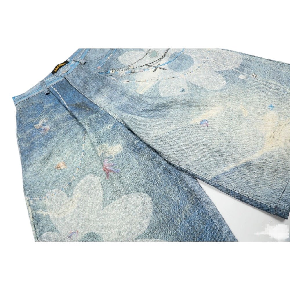Flower Chain Denim Shorts - Thrashink