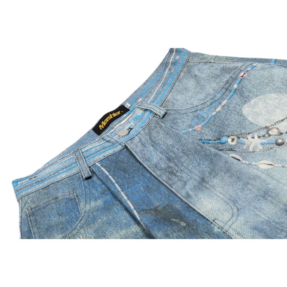 Flower Chain Denim Shorts - Thrashink