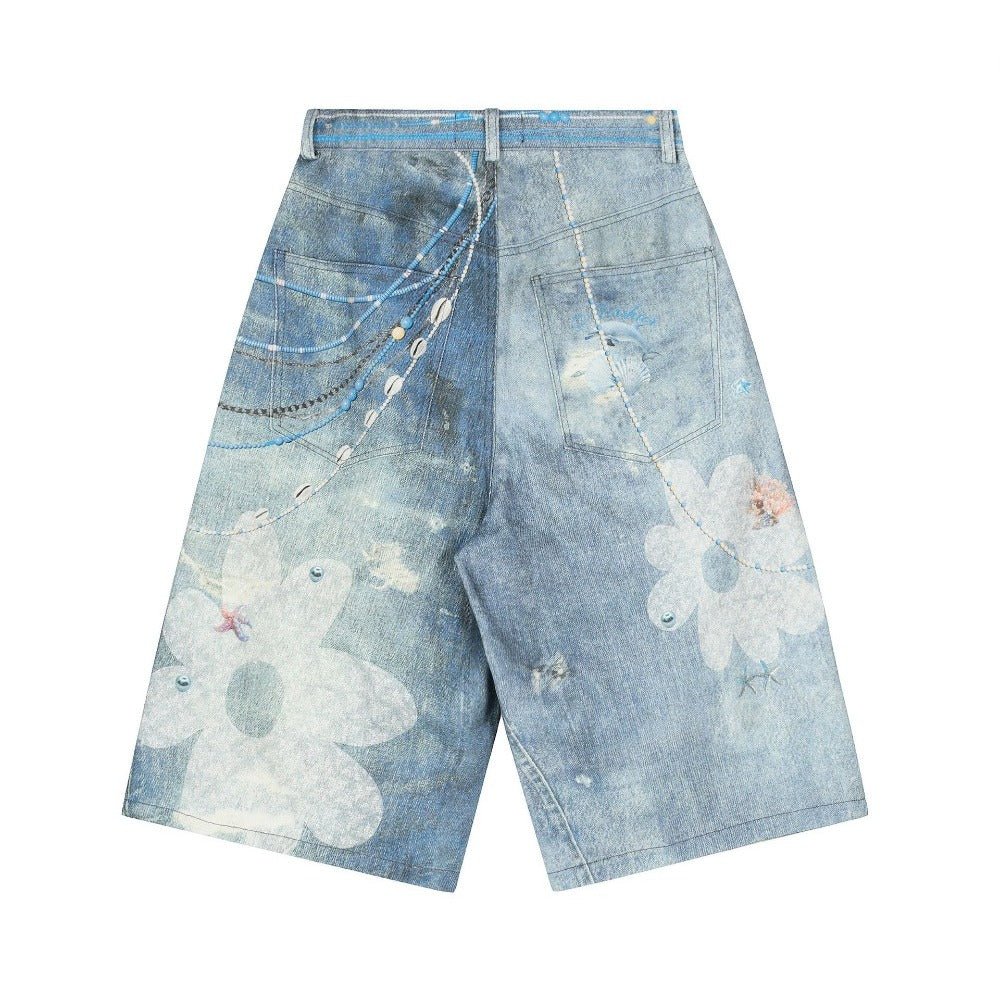 Flower Chain Denim Shorts - Thrashink