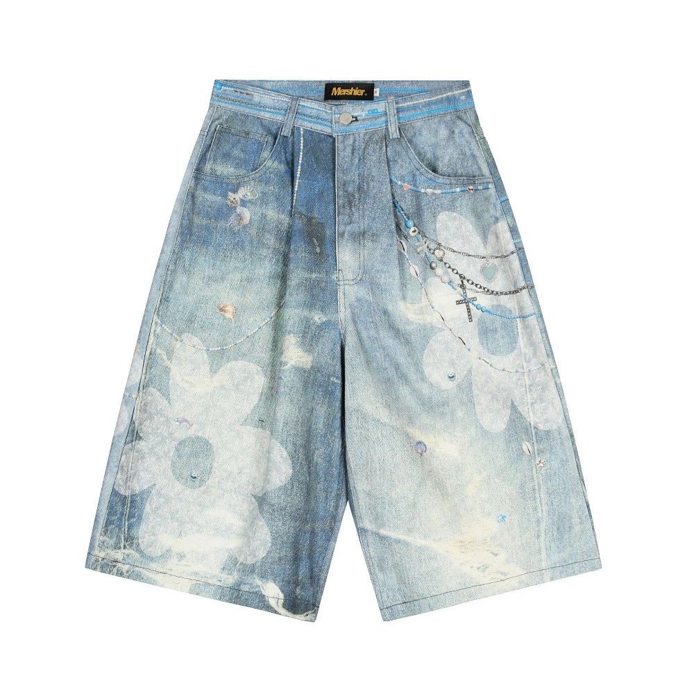 Flower Chain Denim Shorts - Thrashink