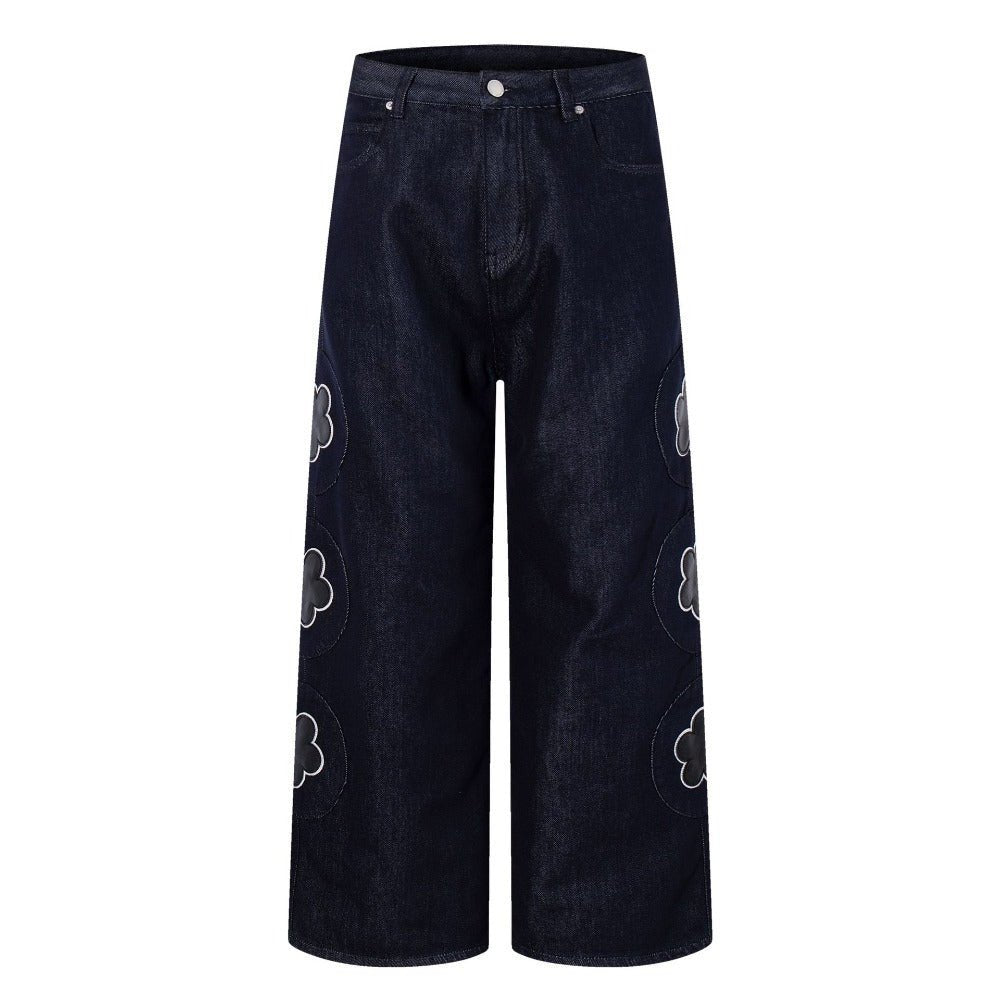 Flower - Patched Baggy Jeans - Thrashink