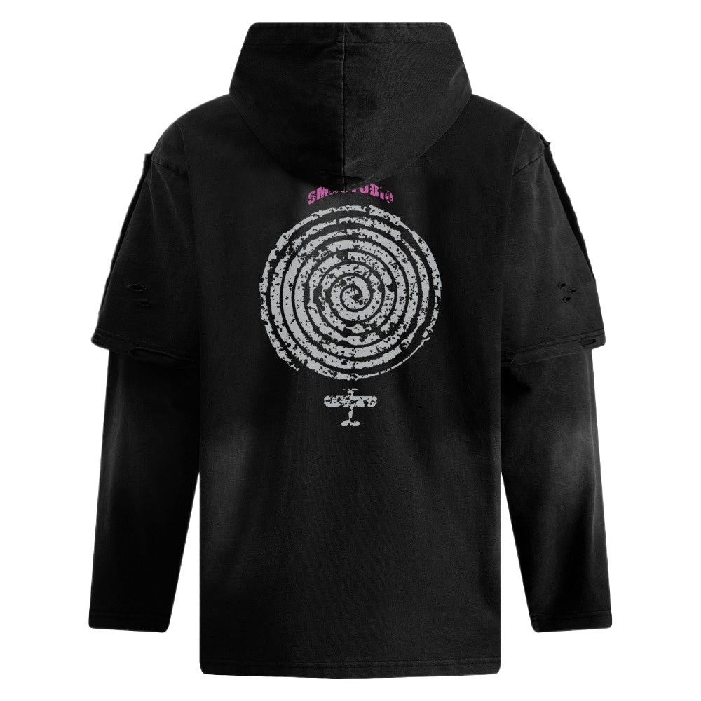 Forbidden Spiral Layered Hoodie - Thrashink