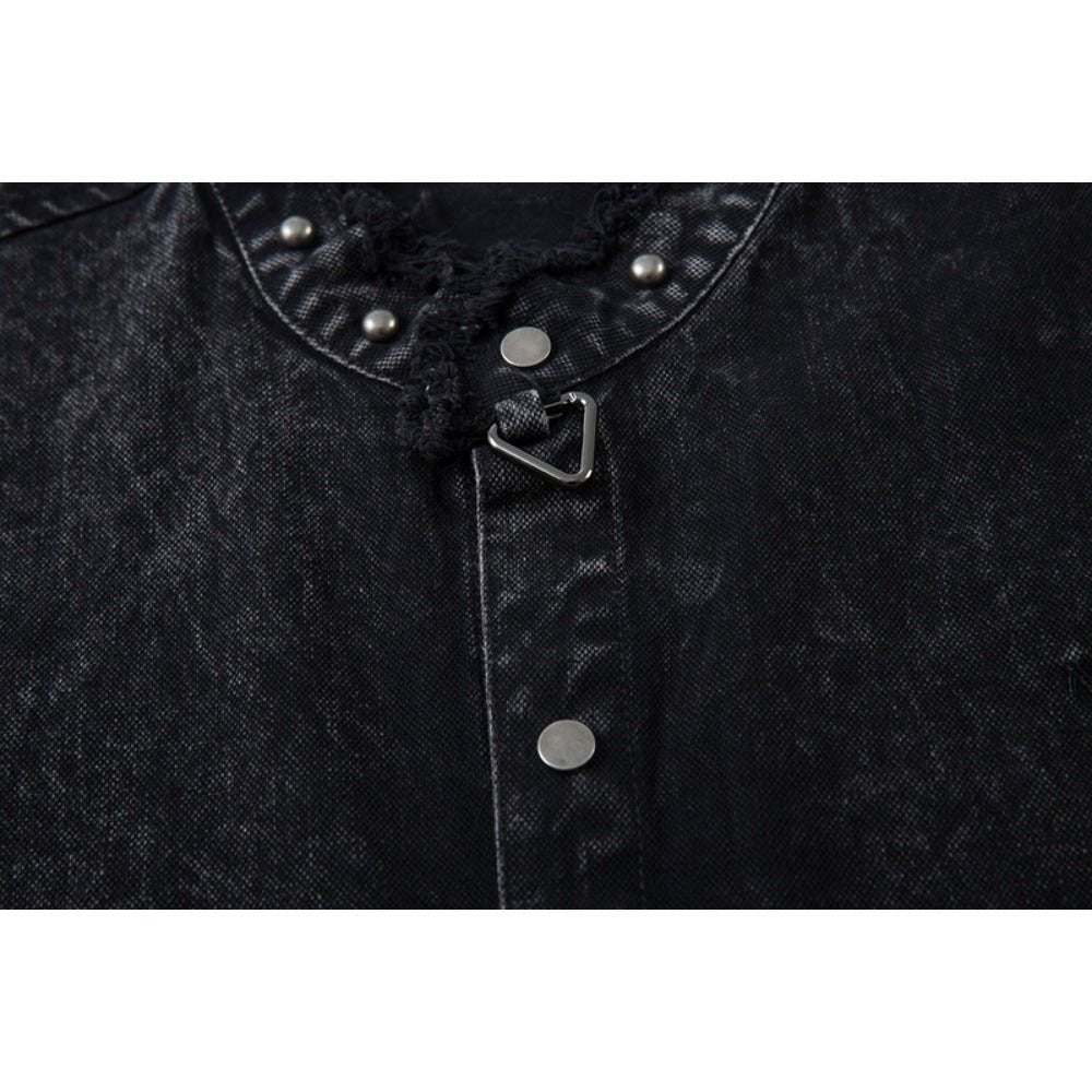 Frayed Rivet Denim Shirt - Thrashink