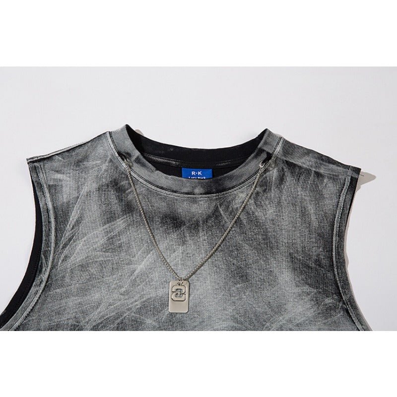 Fringed Hem Gradient Ripped Tank Tops - Thrashink