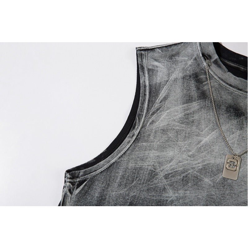 Fringed Hem Gradient Ripped Tank Tops - Thrashink