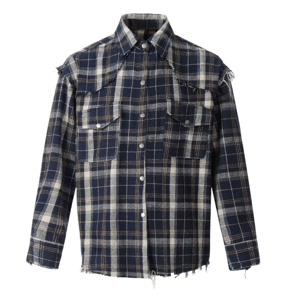 Fringed Plaid Western Shirt - Thrashink