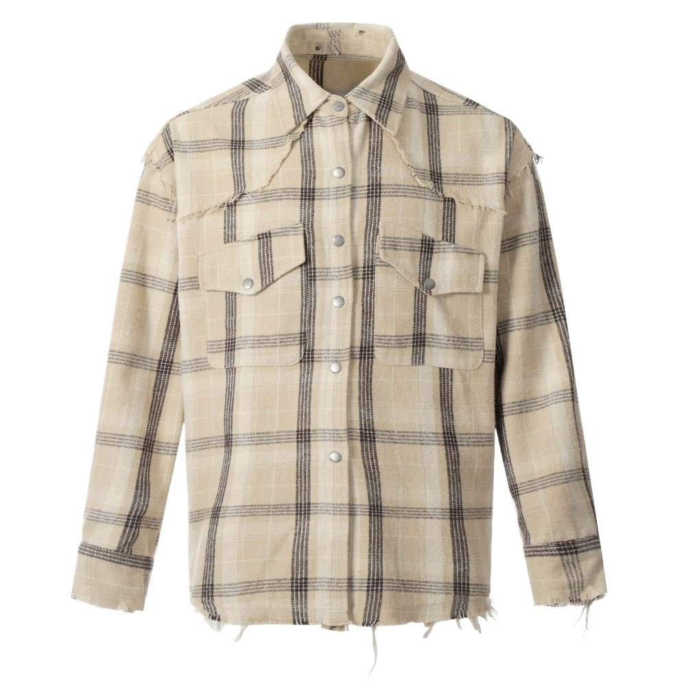 Fringed Plaid Western Shirt - Thrashink