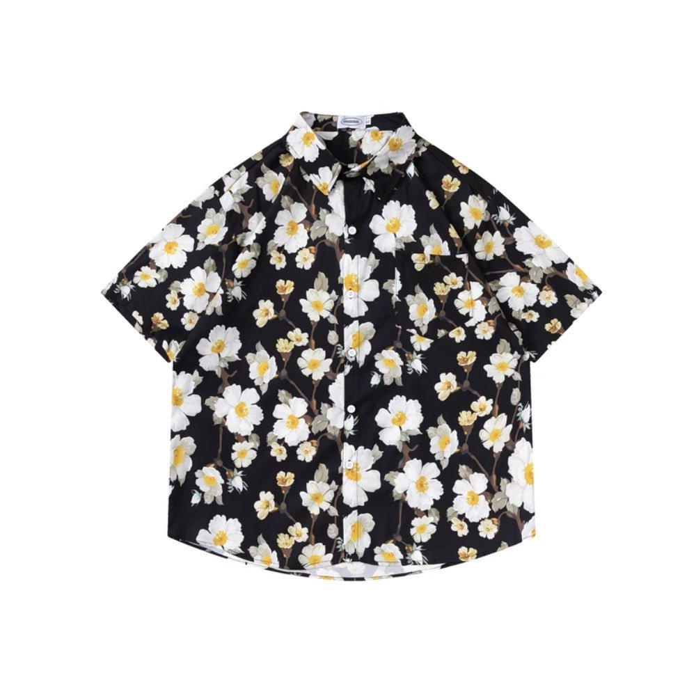 Full - print Floral Short Sleeve Shirt - Thrashink