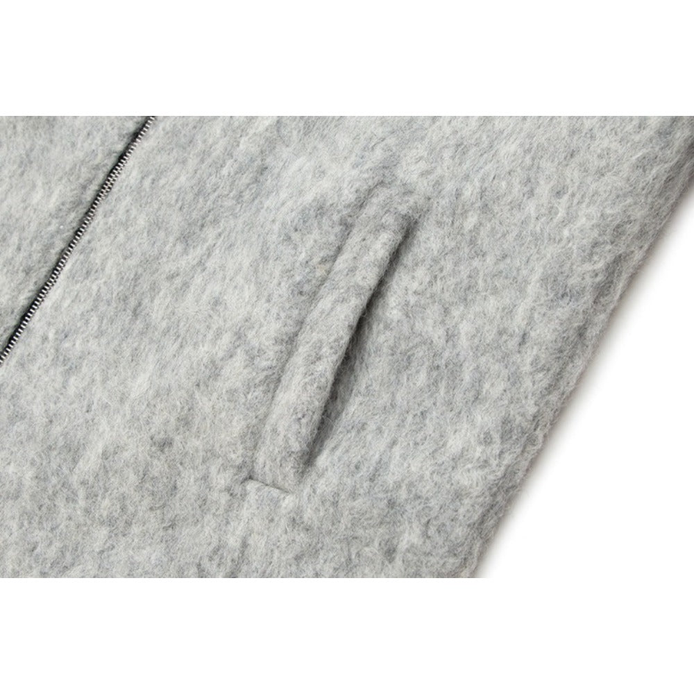 Fully Zip - up Hooded Mohair Short Wide Jacket - Thrashink