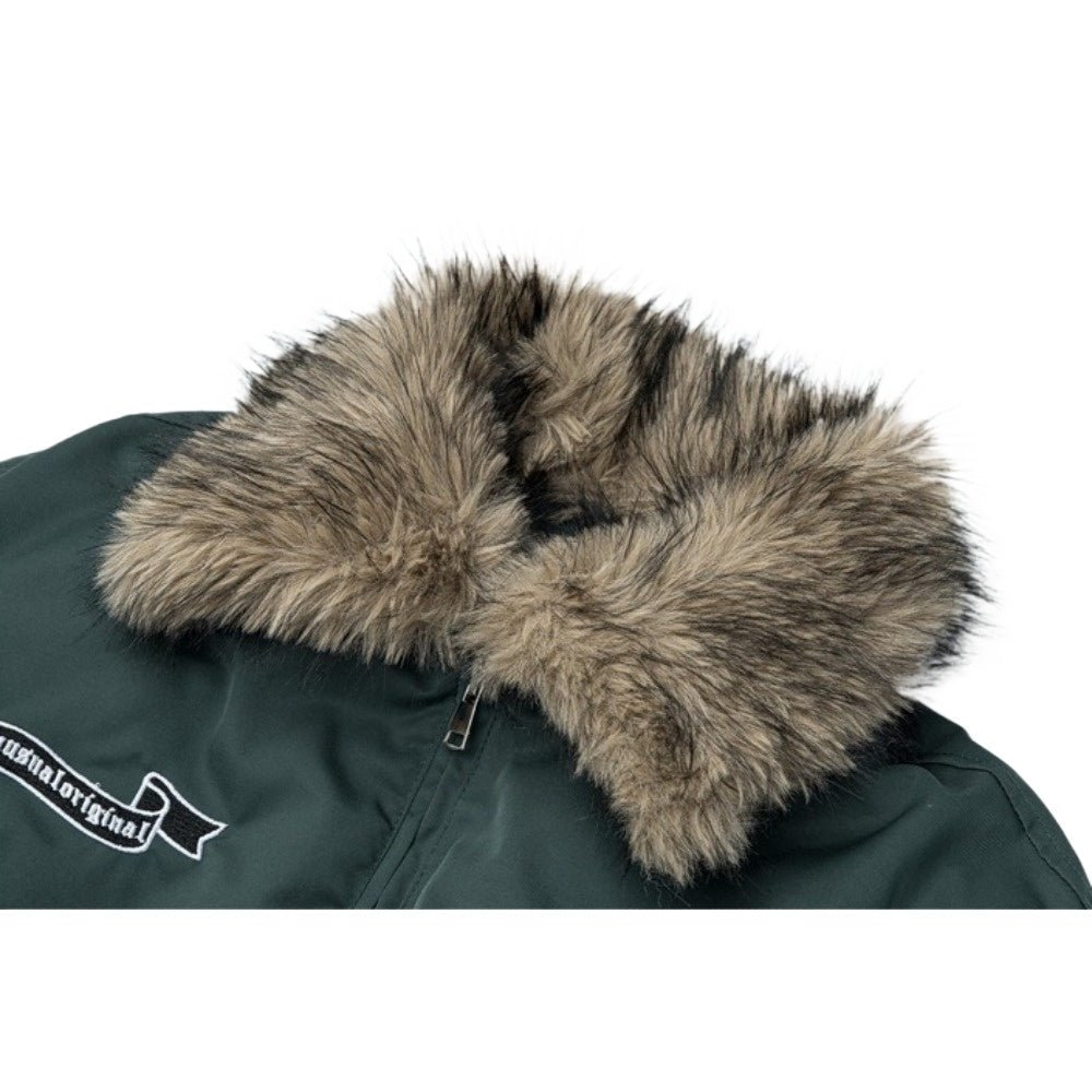 Fur - Collar Butterfly Embroidery Cotton Jacket - Thrashink