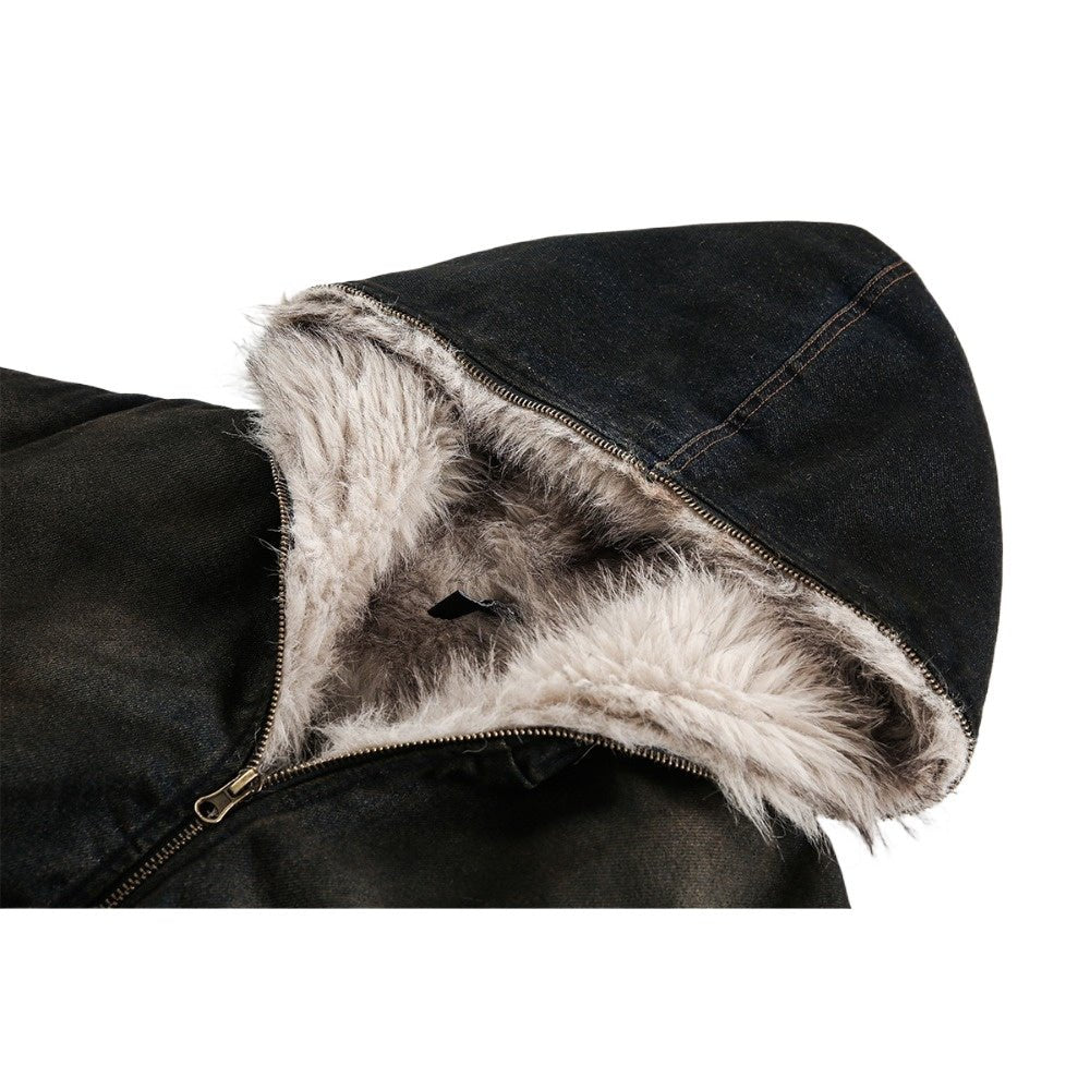 Fur - Lined Quilted Denim Jacket - Thrashink