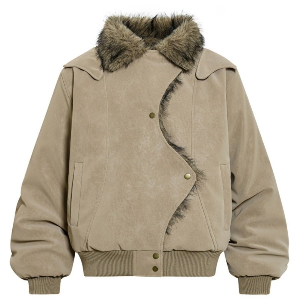 Fur - Trimmed Asymmetric Suede Bomber Jacket - Thrashink