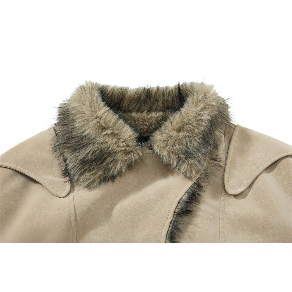 Fur - Trimmed Asymmetric Suede Bomber Jacket - Thrashink