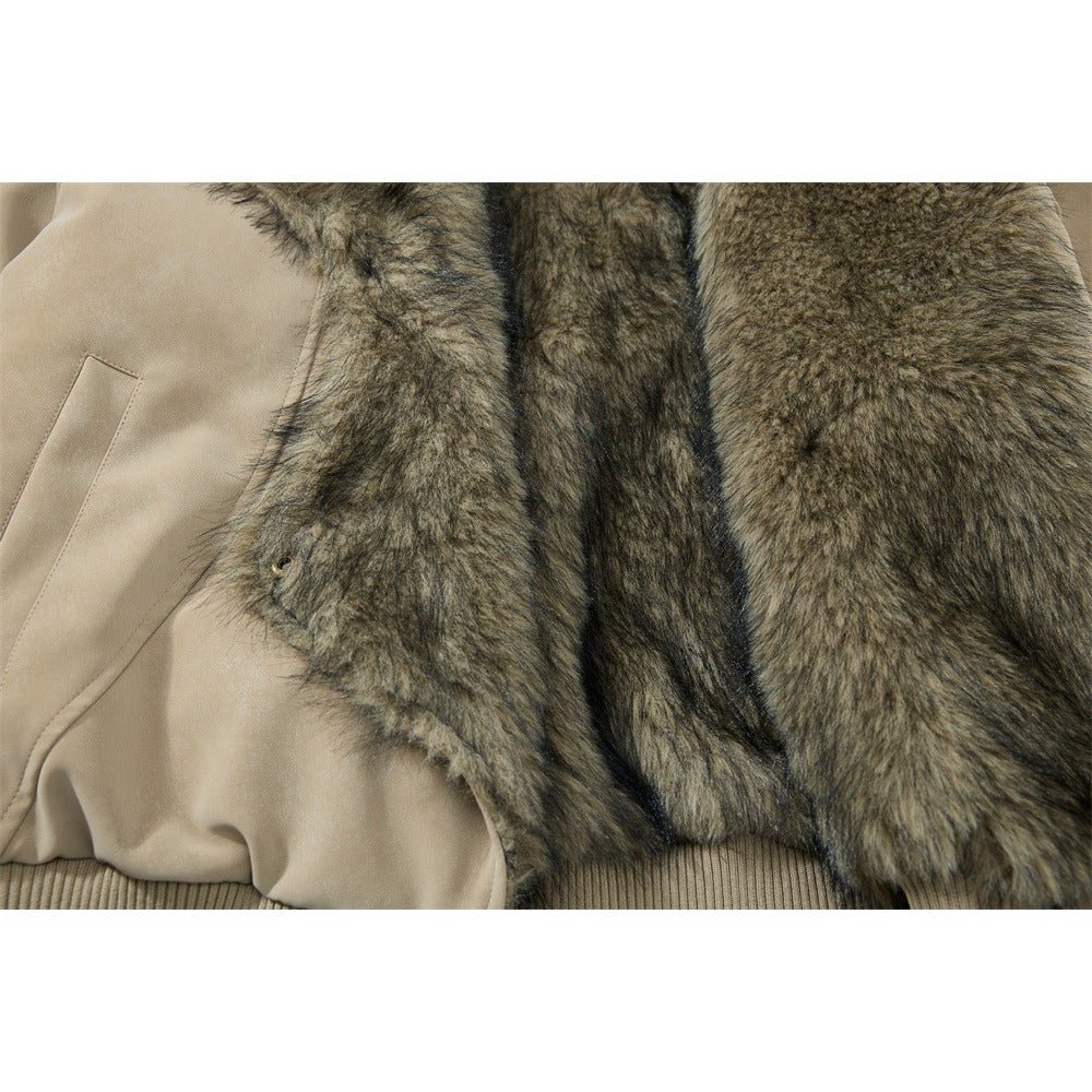 Fur - Trimmed Asymmetric Suede Bomber Jacket - Thrashink