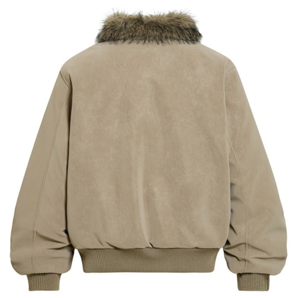 Fur - Trimmed Asymmetric Suede Bomber Jacket - Thrashink