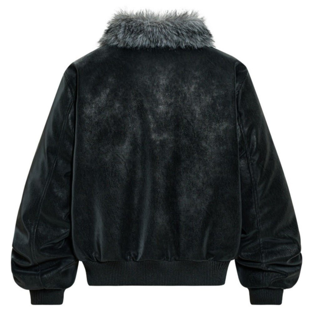 Fur - Trimmed Asymmetric Suede Bomber Jacket - Thrashink