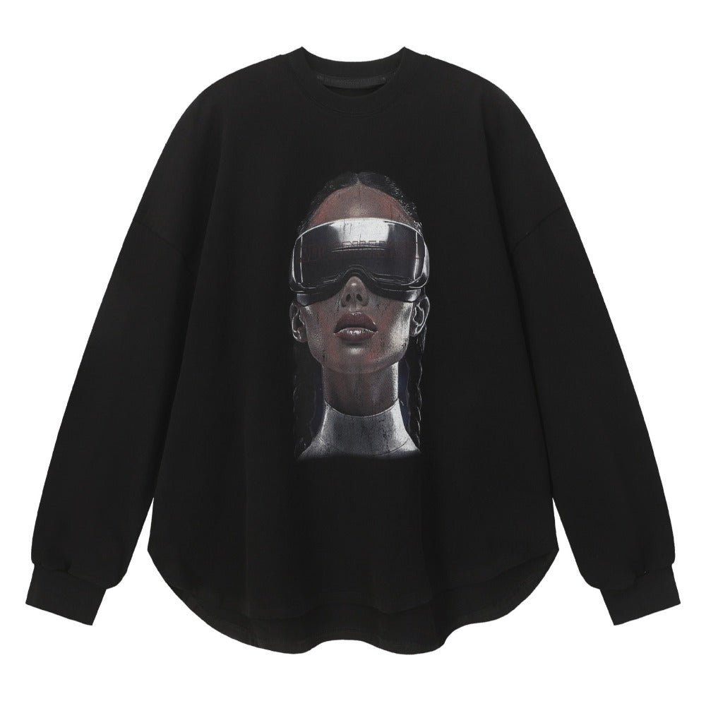 Futuristic Portrait Print Sweatshirt - Thrashink