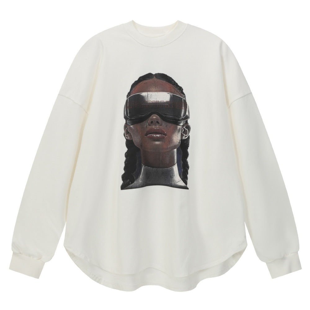 Futuristic Portrait Print Sweatshirt - Thrashink